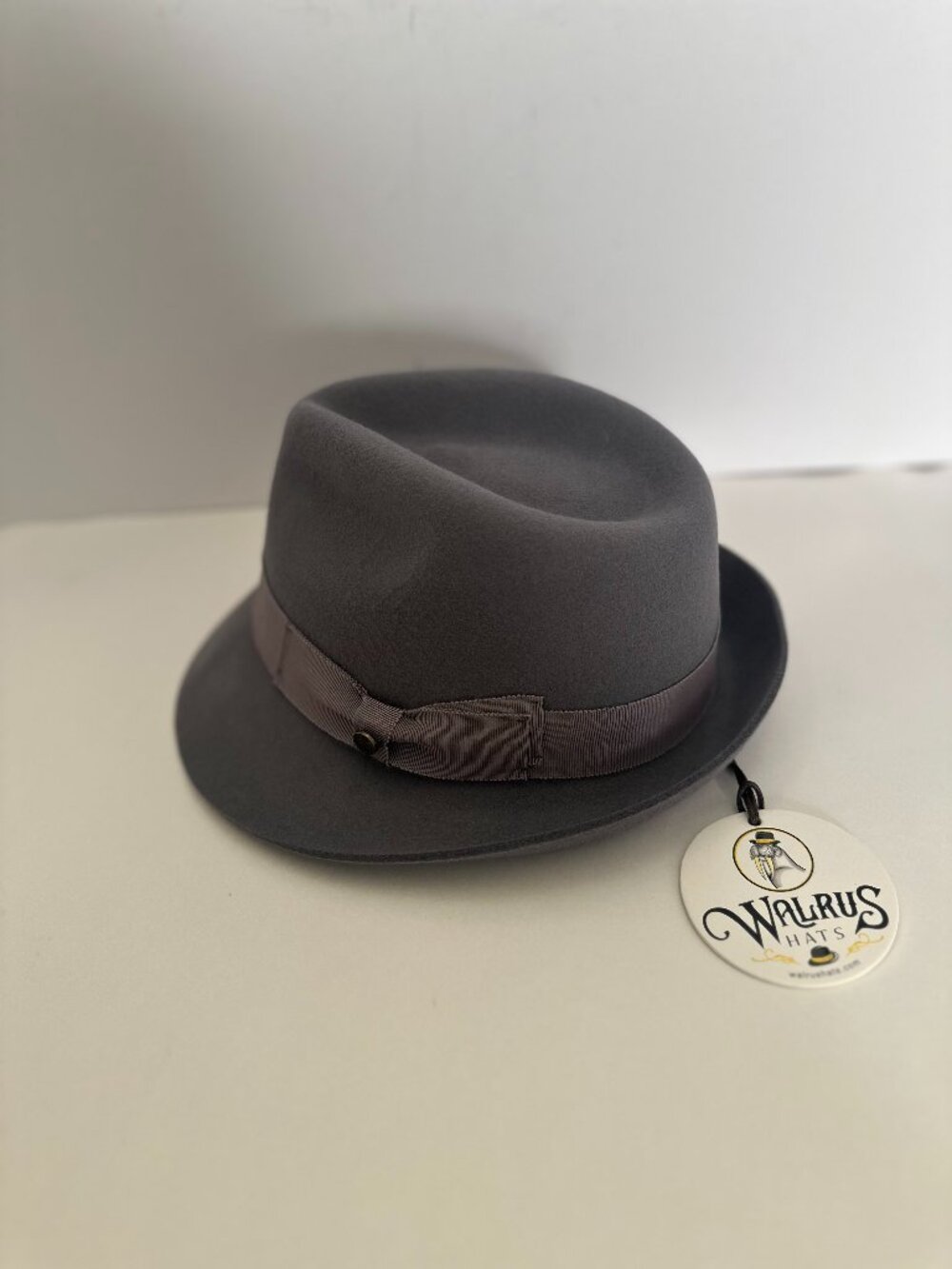 Walrus Fedora Wool Gray with Gray Trim Brim Size Small